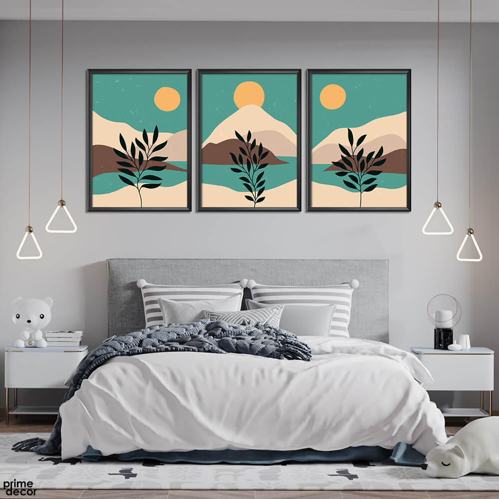 Minimalist Mountains With Plant Art (3 Panel) Nordic Wall Art - Prime Décor