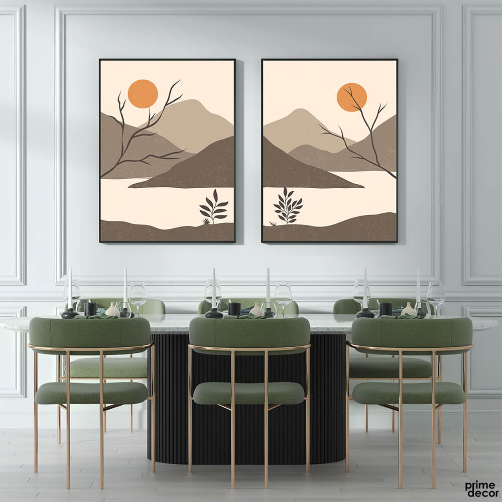 Minimalist Pastel Colors Mountain Design (2 Panel) Nordic Wall Art - Prime Décor