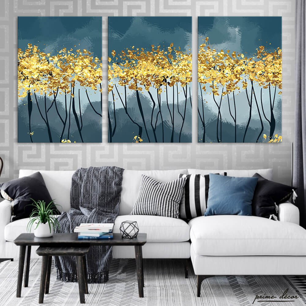 Modern Abstract Art Golden Forest (3 Panel) Nordic Wall Art - Prime Décor