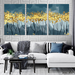 Modern Abstract Art Golden Forest (3 Panel) Nordic Wall Art - Prime Décor