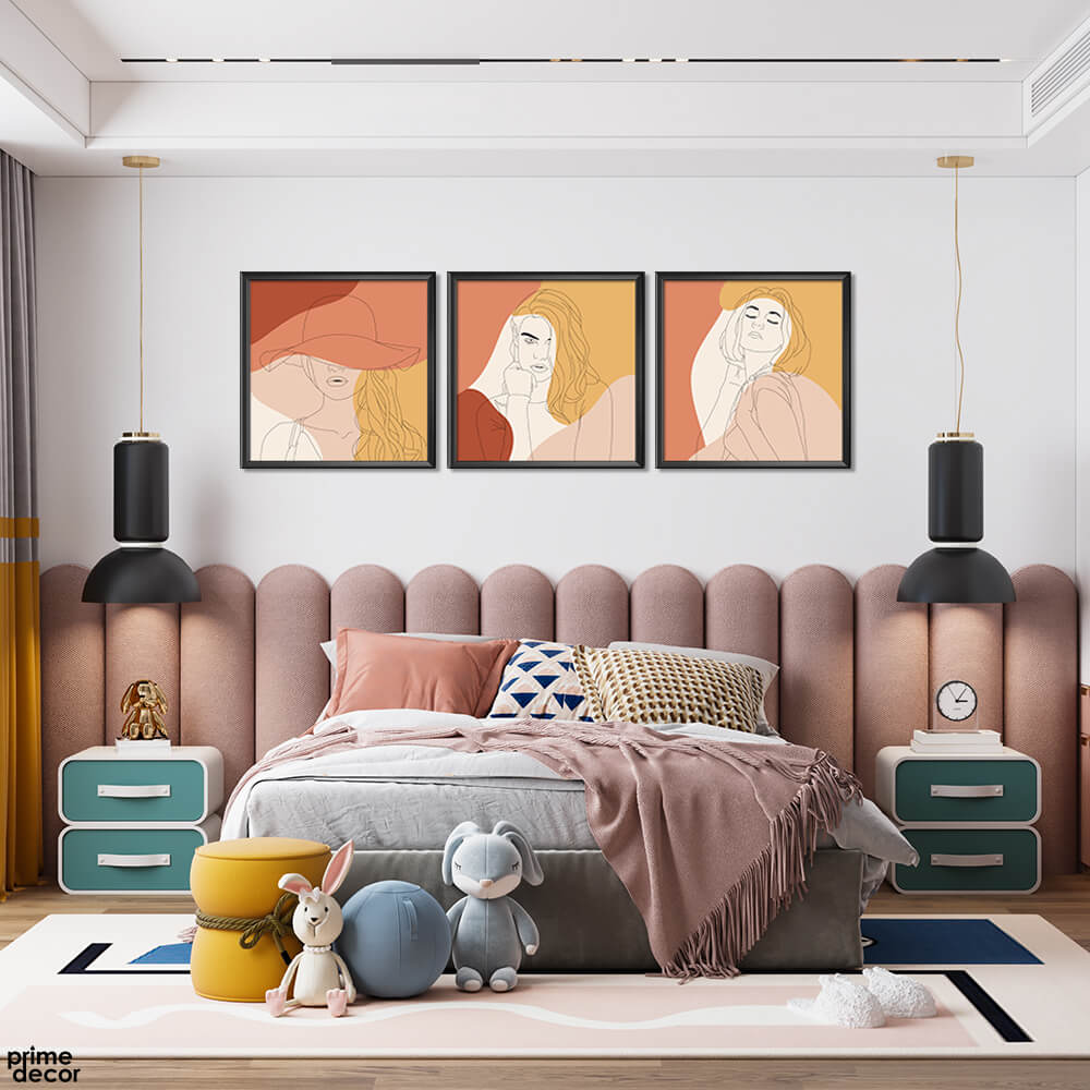 Modern Girl Model Doodle Design (3 Panel) Square Wall Art - Prime Décor
