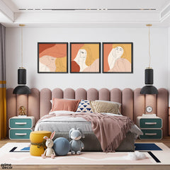 Modern Girl Model Doodle Design (3 Panel) Square Wall Art - Prime Décor