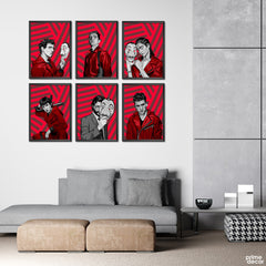 Money Heist Geometric Red Poster Collection (6 Panel) Movie Poster Wall Art - Prime Décor