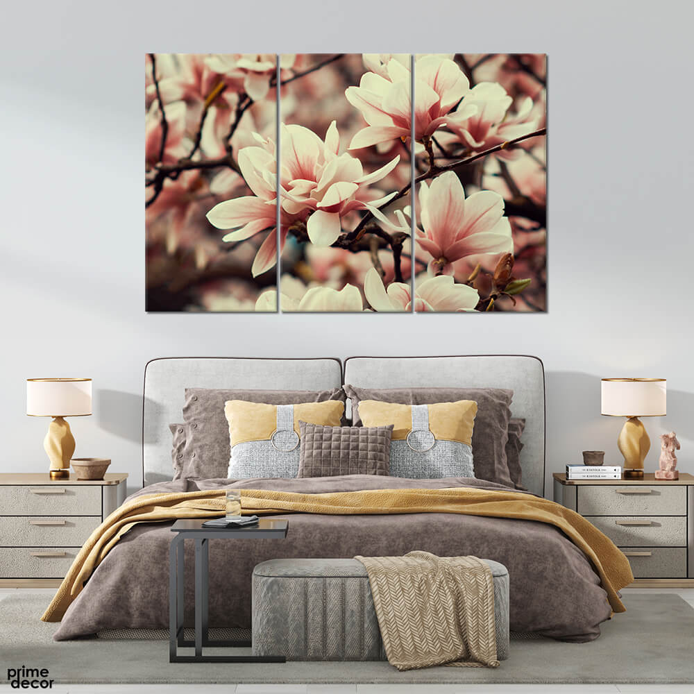 Mongolian Flowers on Branches (3 Panel) Floral Wall Art - Prime Décor