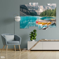 Moraine Lake Canada Colorful Boats (4 Panel) Nature Wall Art - Prime Décor