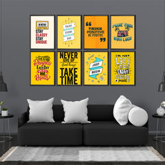 Yellow Motivational Quotes (8 Panel) Motivational Poster Wall Art On Sale - Prime Décor