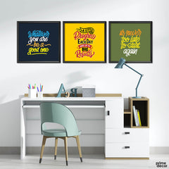 Motivational Trio Success Quotes Typography (3 Panel) Office Wall Art - Prime Décor