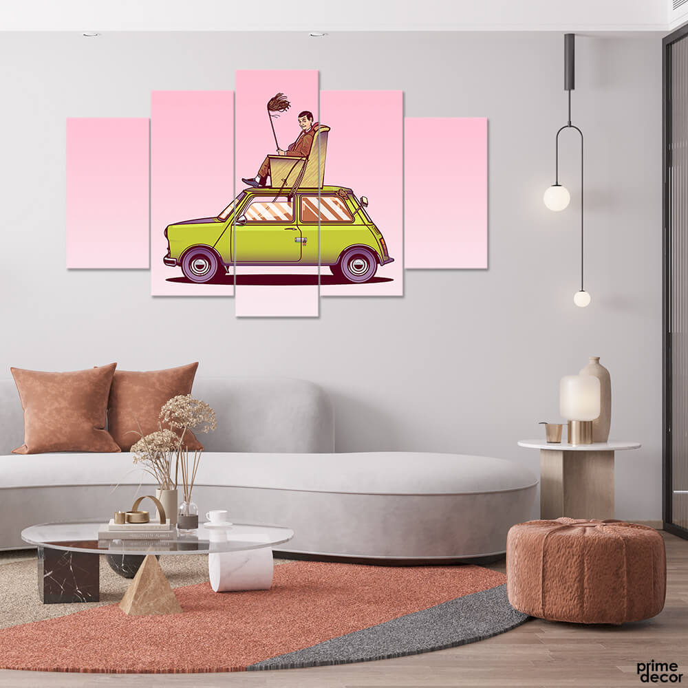 Mr Bean on the Car Funny (5 Panel) Funny Wall Art - Prime Décor