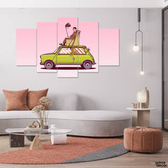 Mr Bean on the Car Funny (5 Panel) Funny Wall Art - Prime Décor