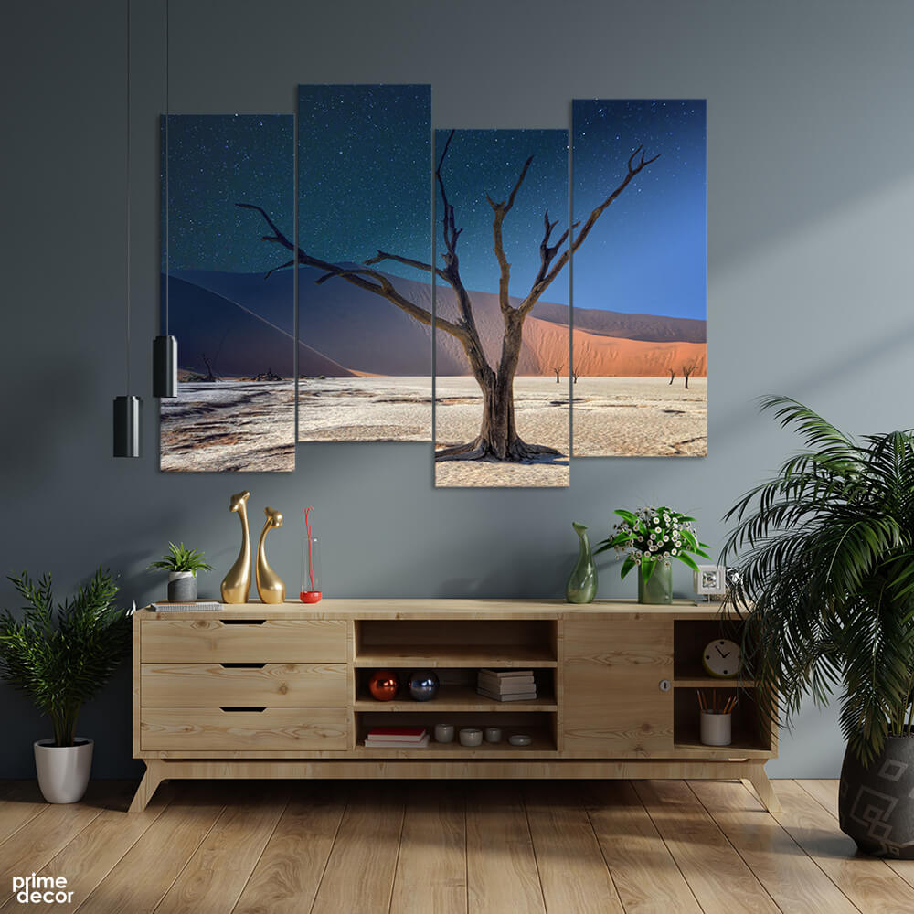 Namibia Old Tree in Starry Night (4 Panel) Landscape Wall Art - Prime Décor