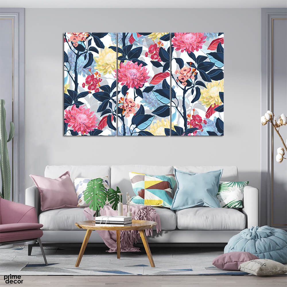 Navy Blue Petals (3 Panel) Floral Wall Art - Prime Décor