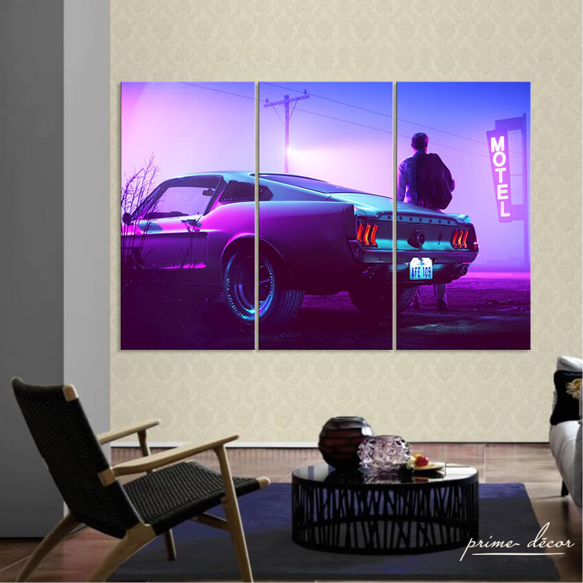 Neon Car (3 Panel) Wall Art On Sale - Prime Décor