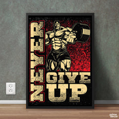 Never Give Up Red Black | Motivational Poster Wall Art - Prime Décor