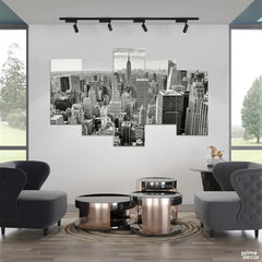 New York City Aerial View B&W (5 Panel) Landscape Wall Art - Prime Décor