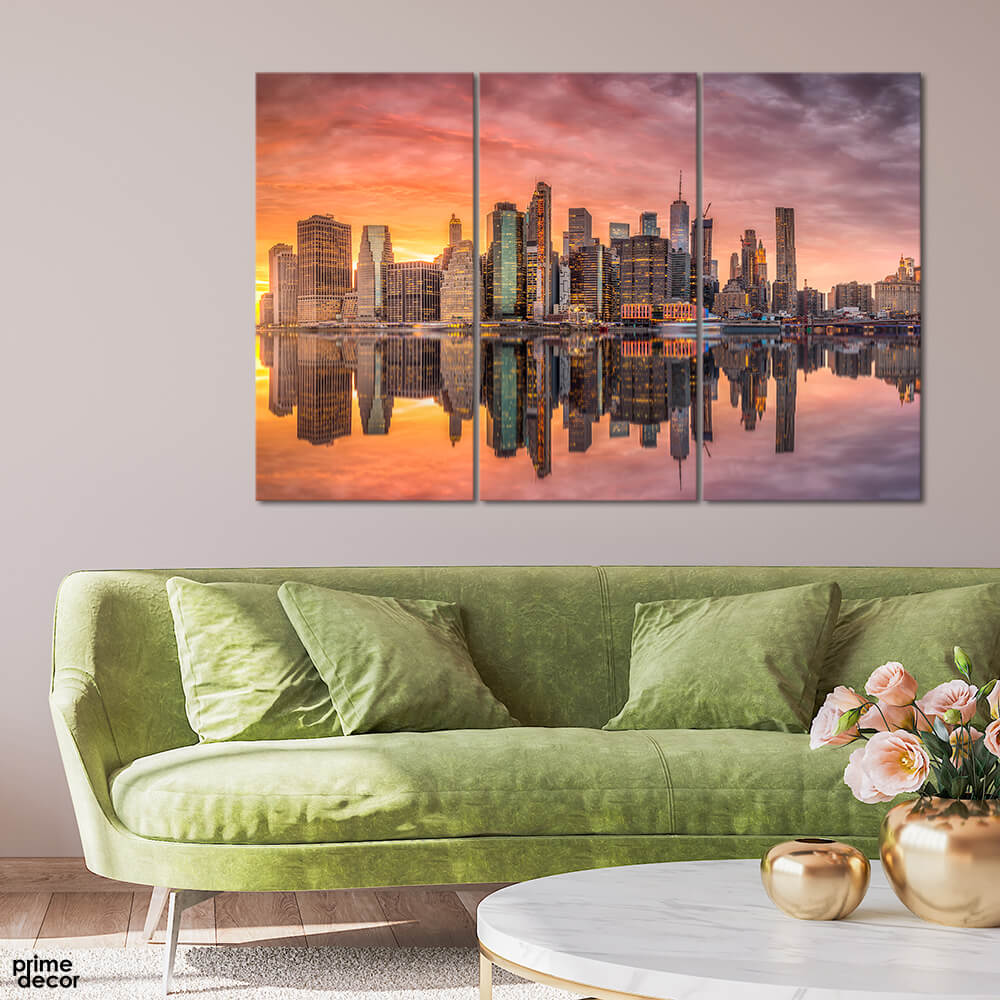 Newyork City Skyline with Skyscrapers (3 Panel) Architecture Wall Art - Prime Décor