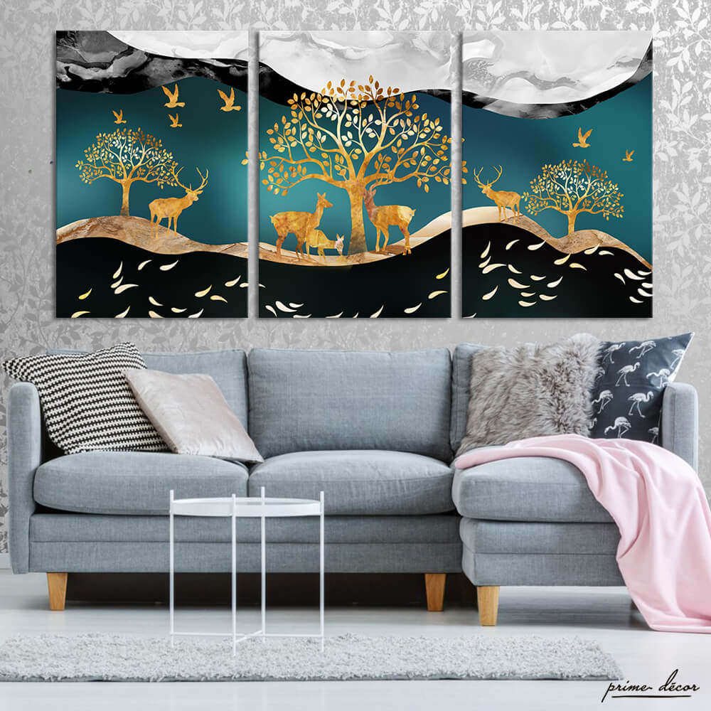 Nordic Crystal Forest Elk (3 Panel) Nordic Wall Art - Prime Décor