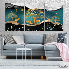 Nordic Crystal Forest Elk (3 Panel) Nordic Wall Art - Prime Décor