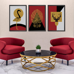 Nordic Elk and Flamingo Red Black (3 Panel) Nordic Wall Art - Prime Décor