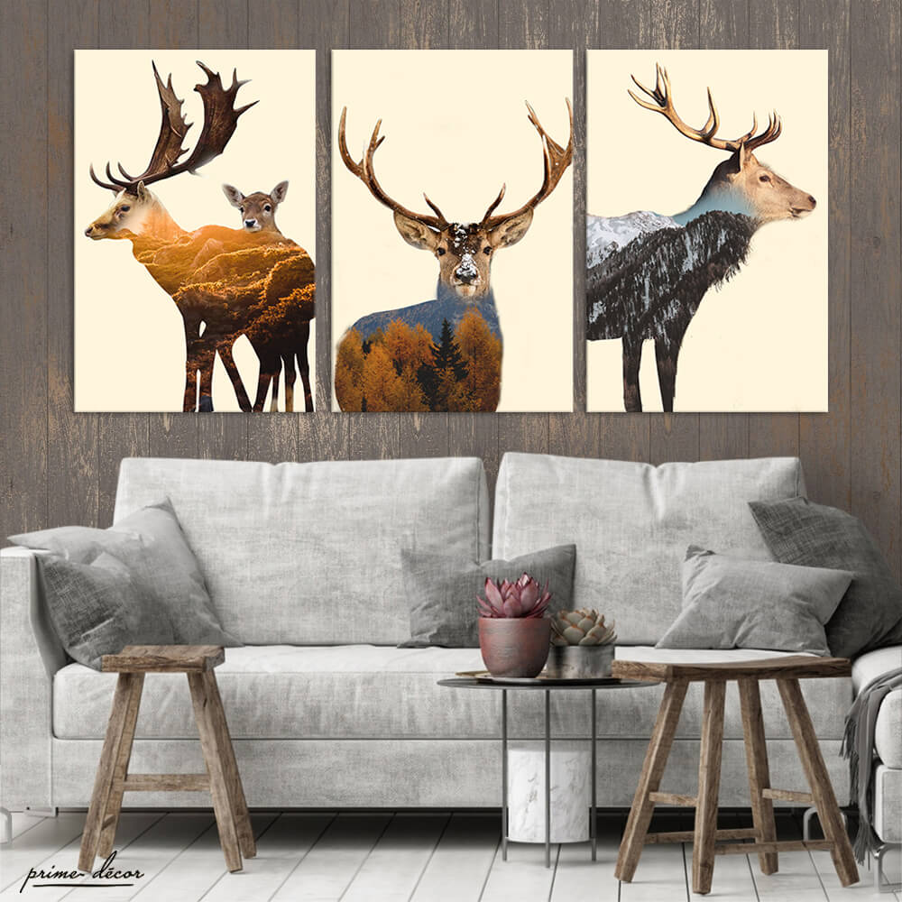 Nordic Style Elk Silhouette (3 Panel) Nordic Wall Art - Prime Décor