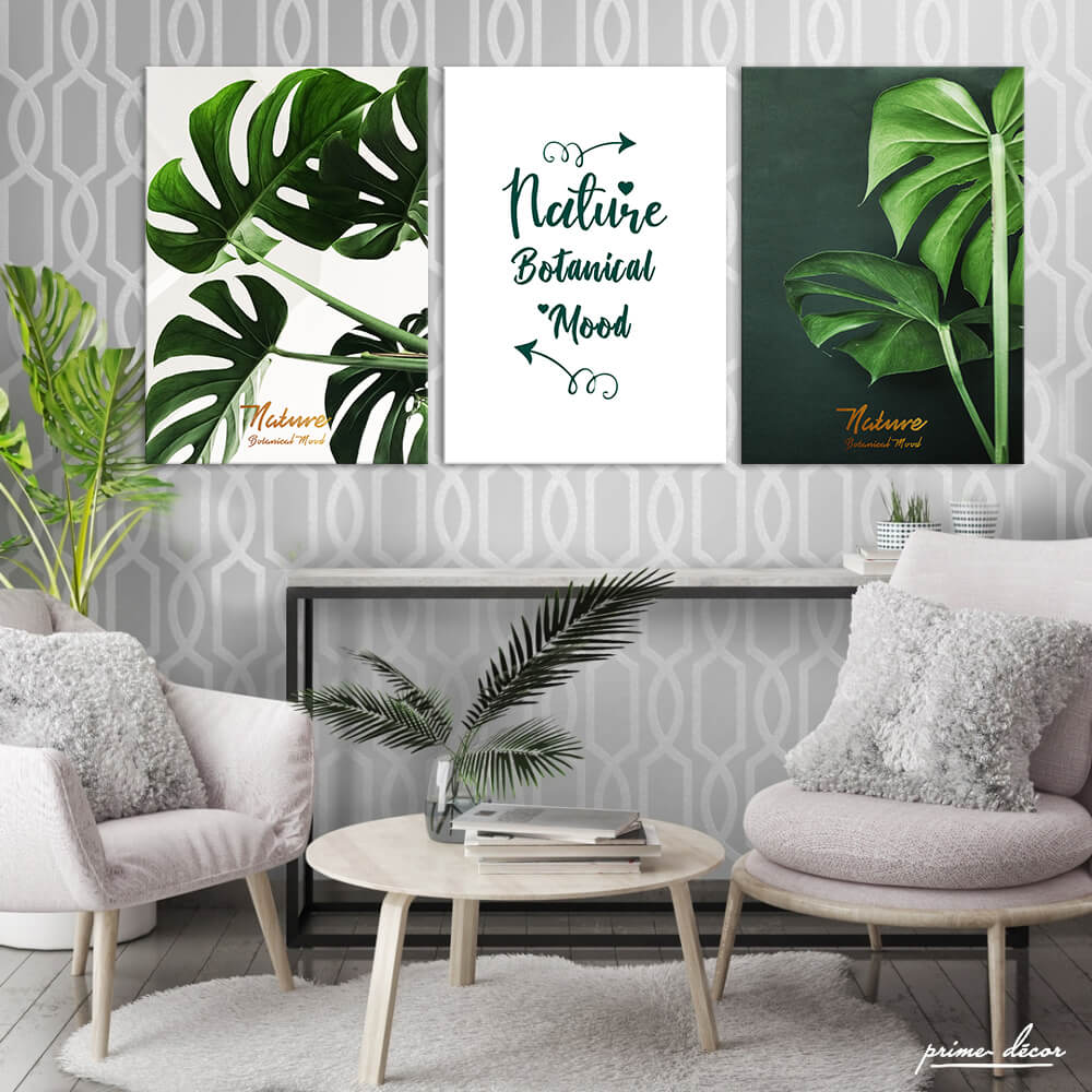 Nordic Tropical Plant Leaves (3 Panel) Nordic Wall Art - Prime Décor
