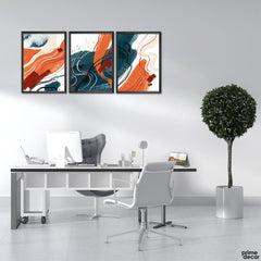 Orange & Blue Abstract Paint Strokes (3 Panel) Digital Wall Art - Prime Décor