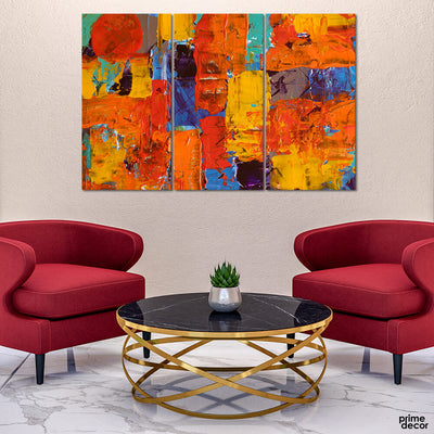 Orange & Blue Thick Paint Strokes (3 Panel) Abstract Wall Art On Sale - Prime Décor