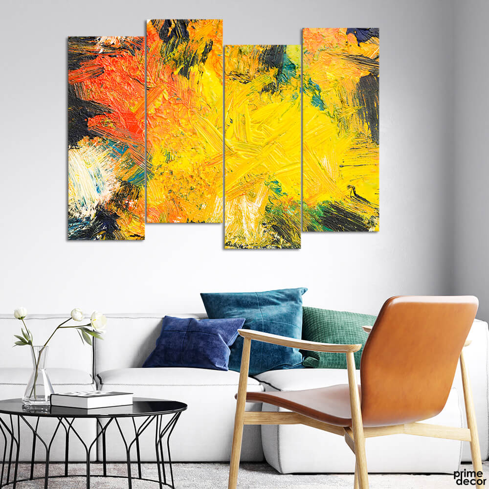 Orange & Yellow Brush Strokes (4 Panel) Abstract Wall Art - Prime Décor