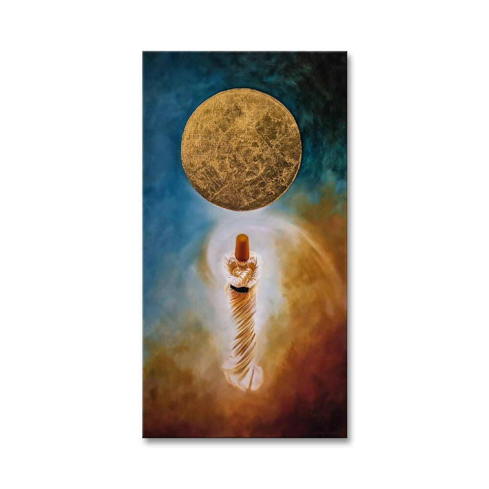 Spiritual Darwesh With Round Moon | Handmade Painting - Prime Décor