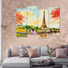 Paris City Landscape Painting (4 Panel) Digital Painting Wall Art - Prime Décor