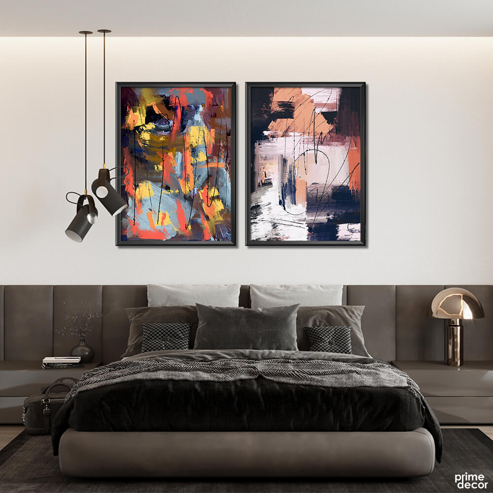 Pastel Color Abstract Strokes Lines Design (2 Panel) Abstract Wall Art - Prime Décor