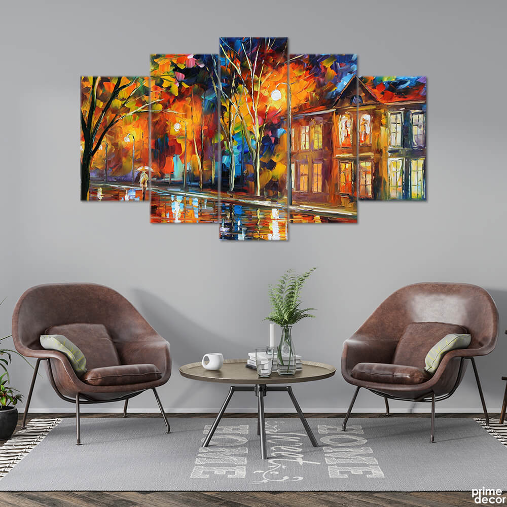 Pathway in the Autumn Oil Painting (5 Panel) Digital Wall Art On Sale - Prime Décor