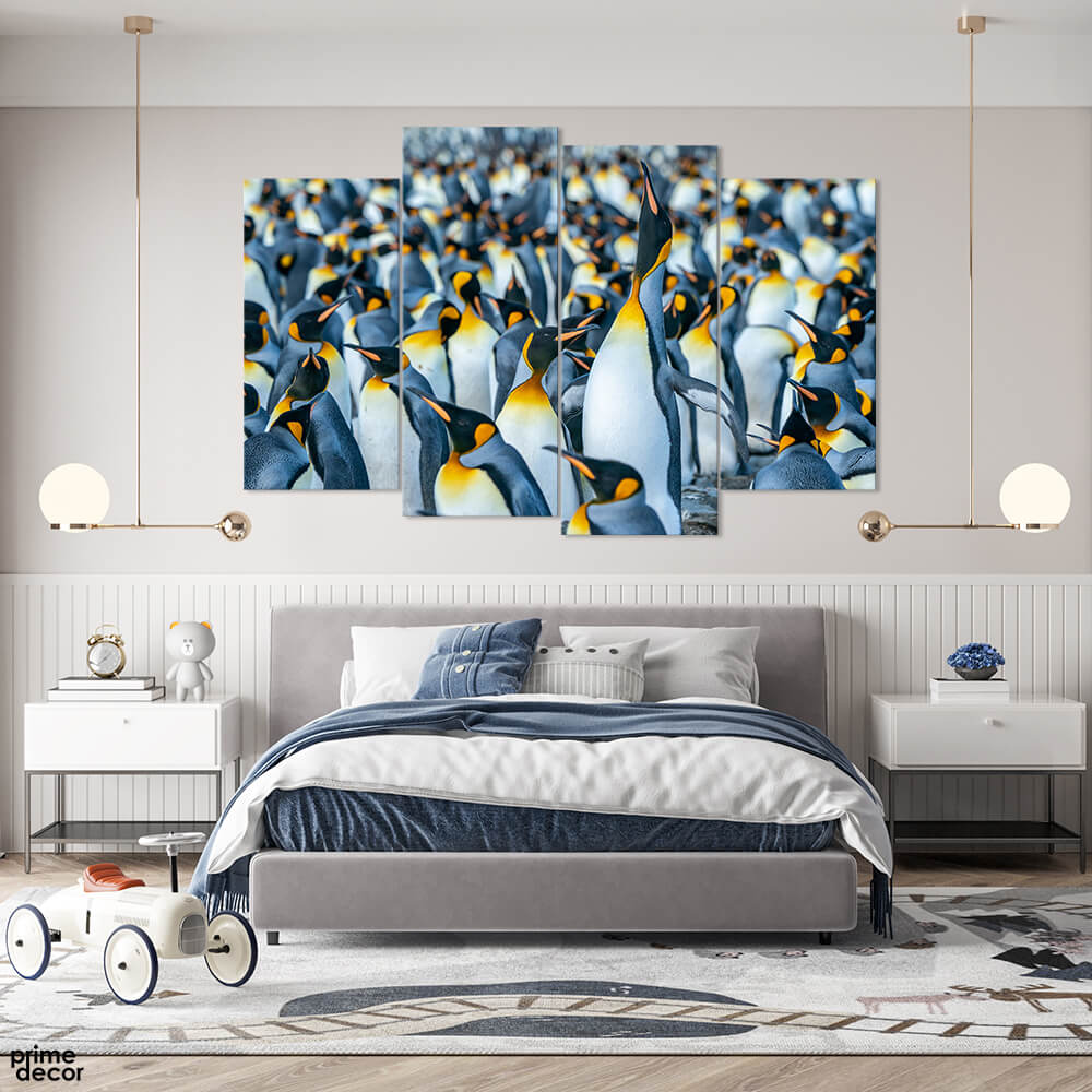 Penguins Waddle Looking in the Sky (4 Panel) Animal Wall Art - Prime Décor