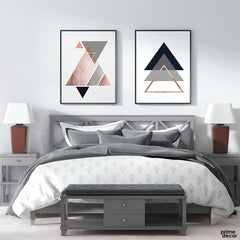 Pink Grey Geometric Triangles (2 Panel) Abstract Wall Art - Prime Décor