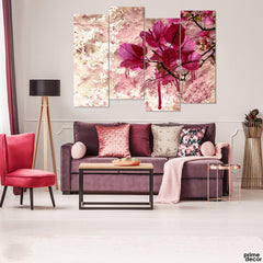 Pink Leaves over Oil Background (4 Panel) Floral Wall Art On Sale - Prime Décor
