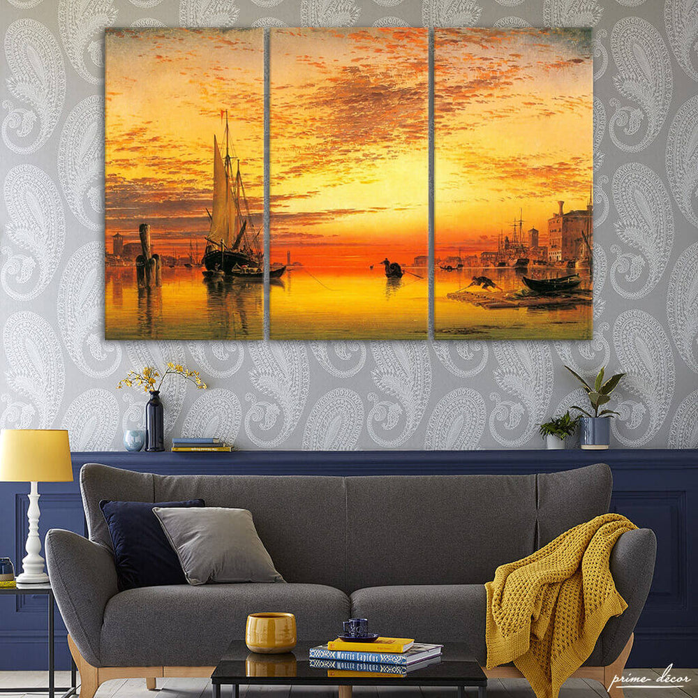 Pirate Ships at Sunset (3 Panel) Wall Art - Prime Décor