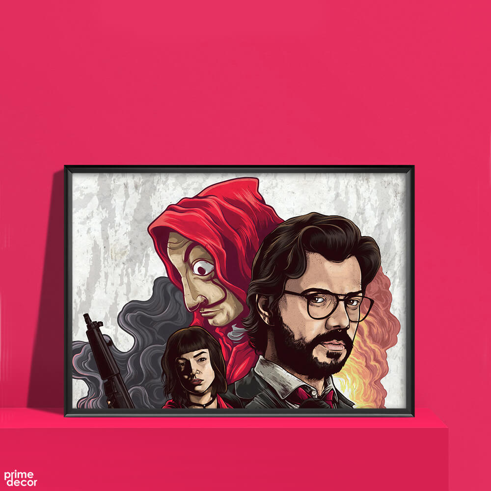 Professor And Tokyo Money Heist Fan Art | Movie Poster Wall Art - Prime Décor