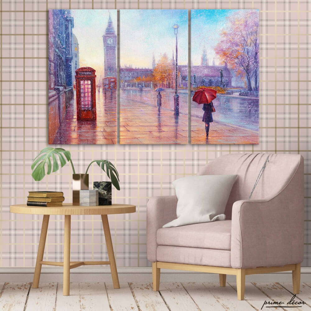 Rain In London (3 Panel) Travel Wall Art On Sale - Prime Décor