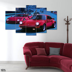 Red Ferrari’s Racing Vector Art (5 Panel) Cars & Bikes Wall Art - Prime Décor