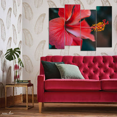 Red Hibiscus Seeds Macro (4 Panel) Floral Wall Art - Prime Décor