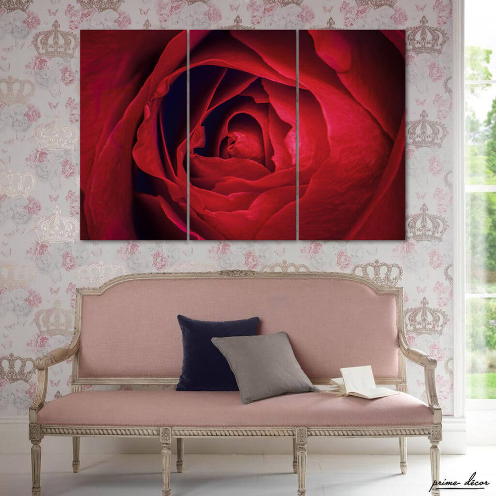 Red Rose Macro (3 Panel) Floral Wall Art - Prime Décor