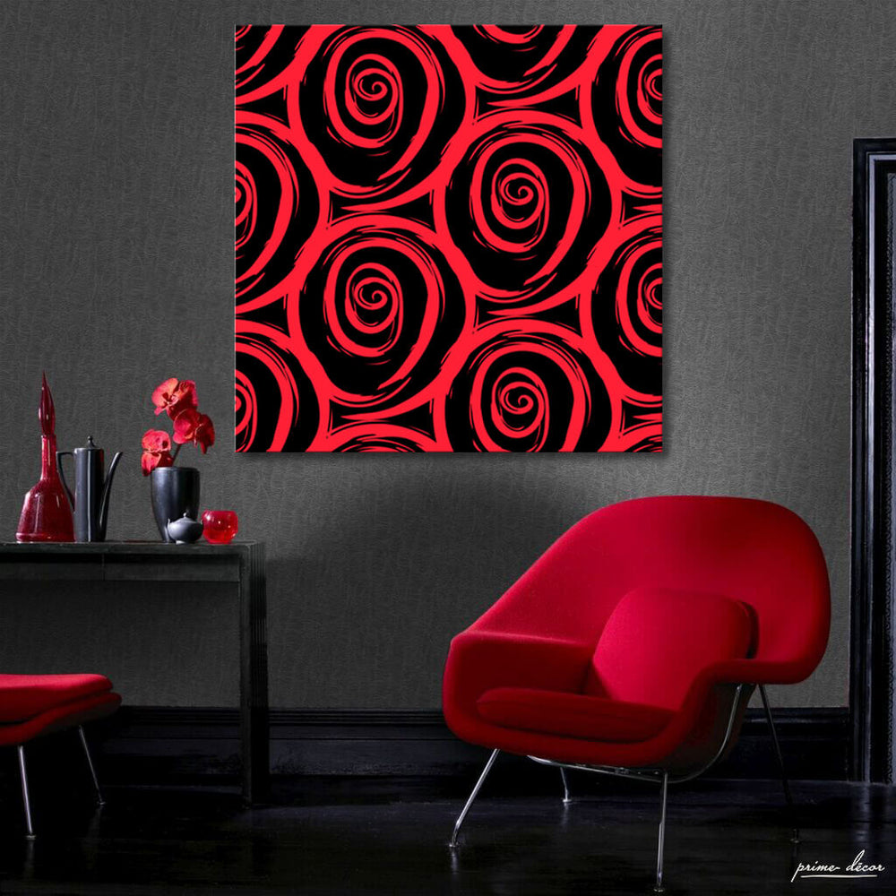 Red & Black Floral Pattern (Single Panel) Square Wall Art On Sale - Prime Décor