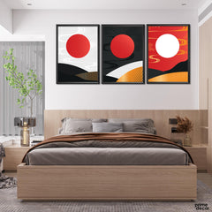 Red & White Minimal Moon (3 Panel) Digital Wall Art - Prime Décor