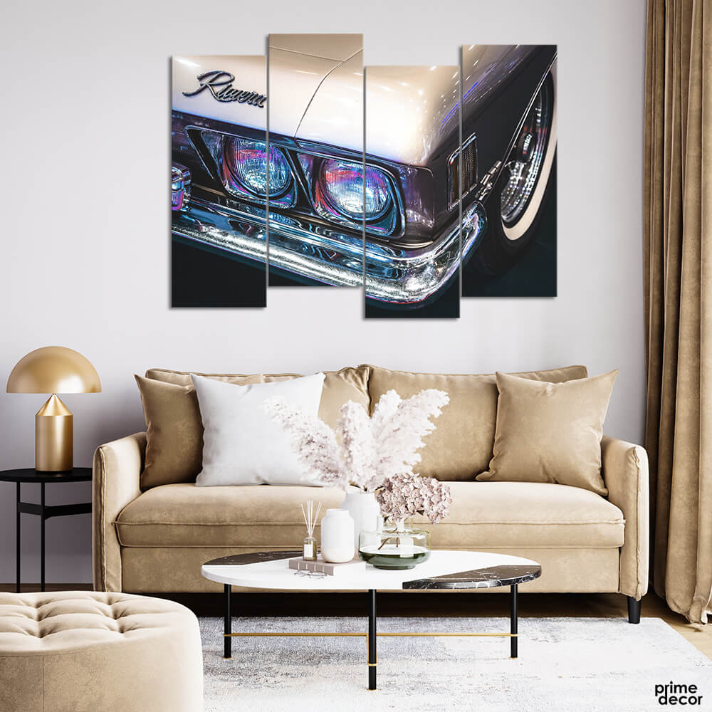 Rivera Headlights (4 Panel) Cars Wall Art - Prime Décor
