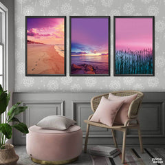 Romantic Pink Beach Scenery (3 Panel) Nordic Wall Art - Prime Décor