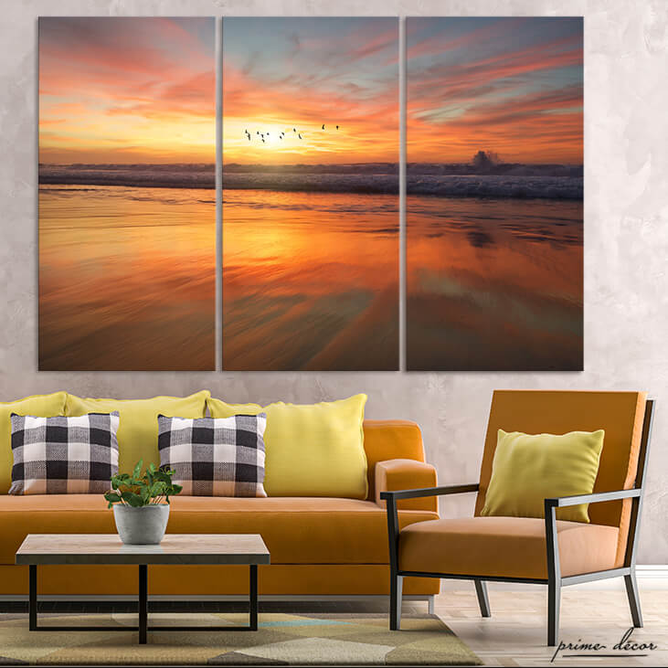 Seacoast In Sunset (3 Panel) Nature Wall Art - Prime Décor