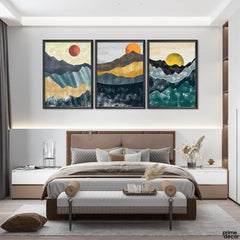 Shades of Moon Behind Colored Hills (3 Panel) Digital Wall Art - Prime Décor