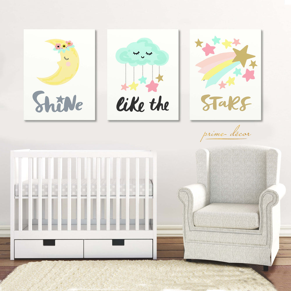 “Shine Like The Stars” (Set of 3) Nursery Poster Art - Prime Décor