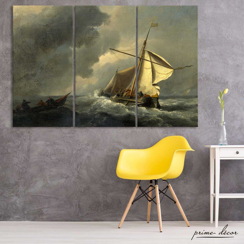 Ship In Storm (3 Panel) Digital Painting Wall Art - Prime Décor