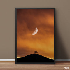 Silhouette Of Tree under Half Moon | Landscape Poster Wall Art On Sale - Prime Décor