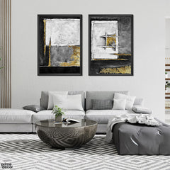Silver & Gold Grunge Foil Style Deign (2 Panel) Abstract Wall Art On Sale - Prime Décor